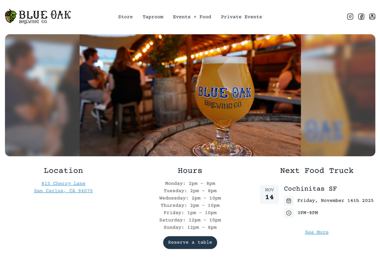 Blue Oak Brewing Website